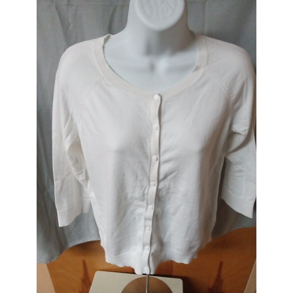 Women's R Essentials White Button Down White  Sweater Size Medium